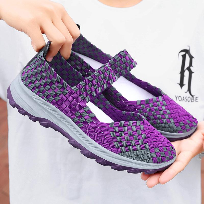 Women's Casual Flats Slip-on Breathable Walking Shoes Lightweight Knitted Loafers Comfortable Woven Flat Shoes Round Toe Dress Shoes for Women