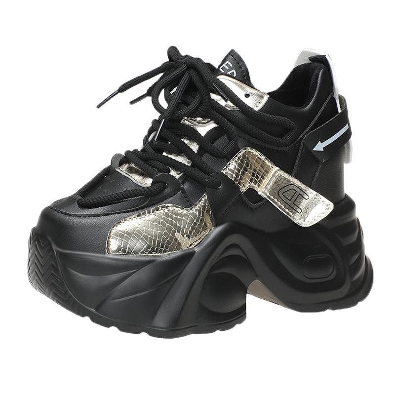 

9CM Ladies Shoes New Front Lace-up Women s Vulcanize Shoes Fashion Round Toe Platform Best Seller Outdoor Casual Shoes Zapatos 39 чёрный