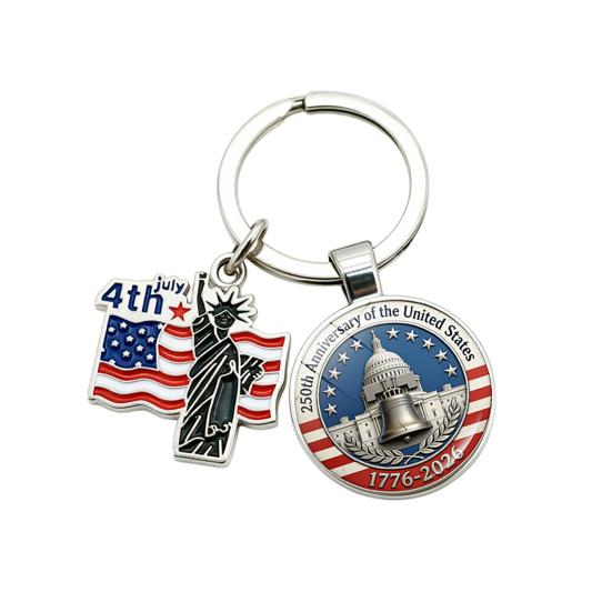 Pendentif Porte-clés, Porte-clés Double Pendentif Combiné, Porte-clés pour le 250e Anniversaire de la Fondation des États-Unis avec Anneau Métallique Épaissi