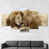 Lion Couple Loving Wild Animal Scene 5 Piece Five Panel Wall Canvas Print Pictures Modern Art Poster Home Decor Gift For Him For Her