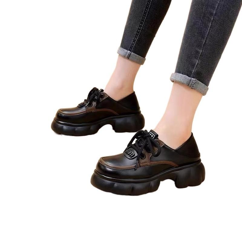 2024 nou toamnă explozie pantofi unici înălțați versatili cu șireturi cu vârf rotund temperament înalt stil britanic pantofi mici din piele femei