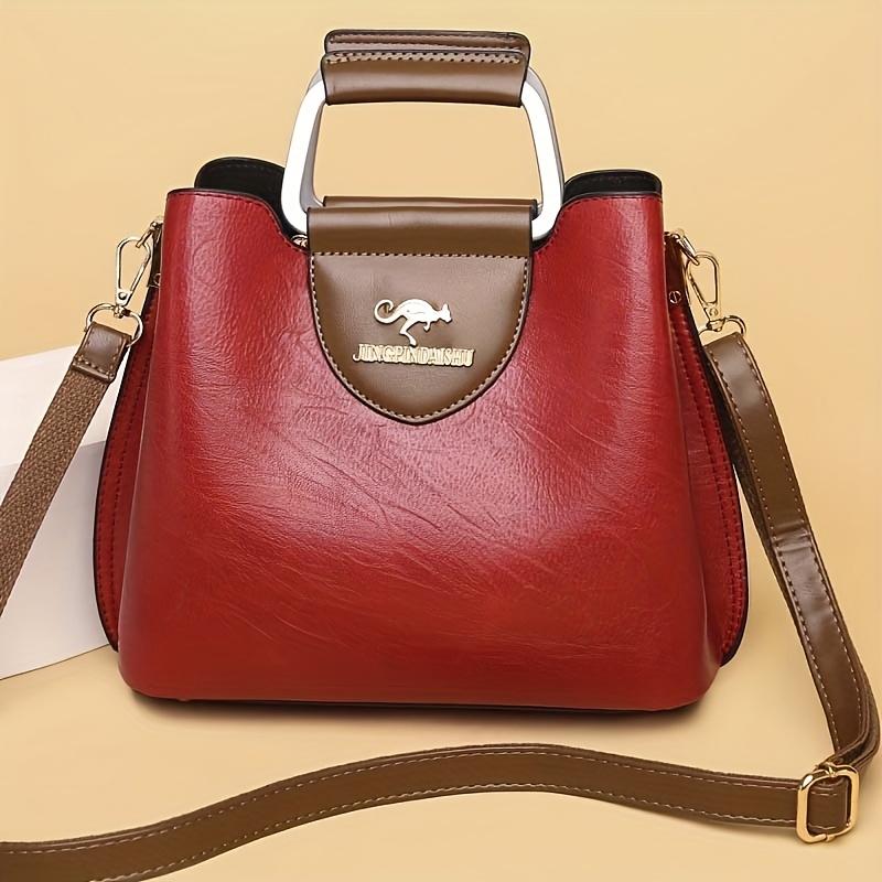 

Женская сумка-тоут из искусственной кожи в винтажном стиле с регулируемым плечевым ремнем, большой вместимости, идеально подходит для ежедневных поездок на работу, отпуска, путешествий красный