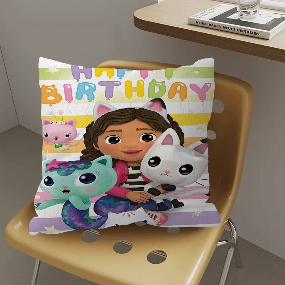 K-Kids G-Gabbys D-Dollhouse Pillow Covers Cartoon Sofa Decorative Home Double-sided Printing Short Plush Cute Cushion Cover