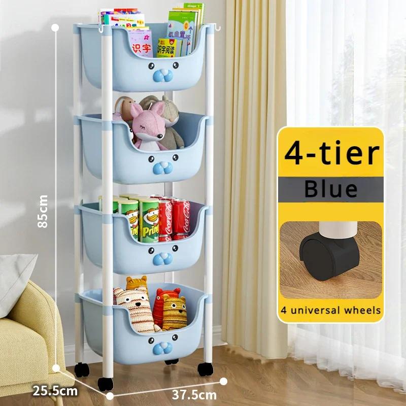 Children Toy Storage Trolley Rack Multilayer Bookshelf Snack Racks Picture Book Rack Movable Multi-Layer Wheels Storage Trolley