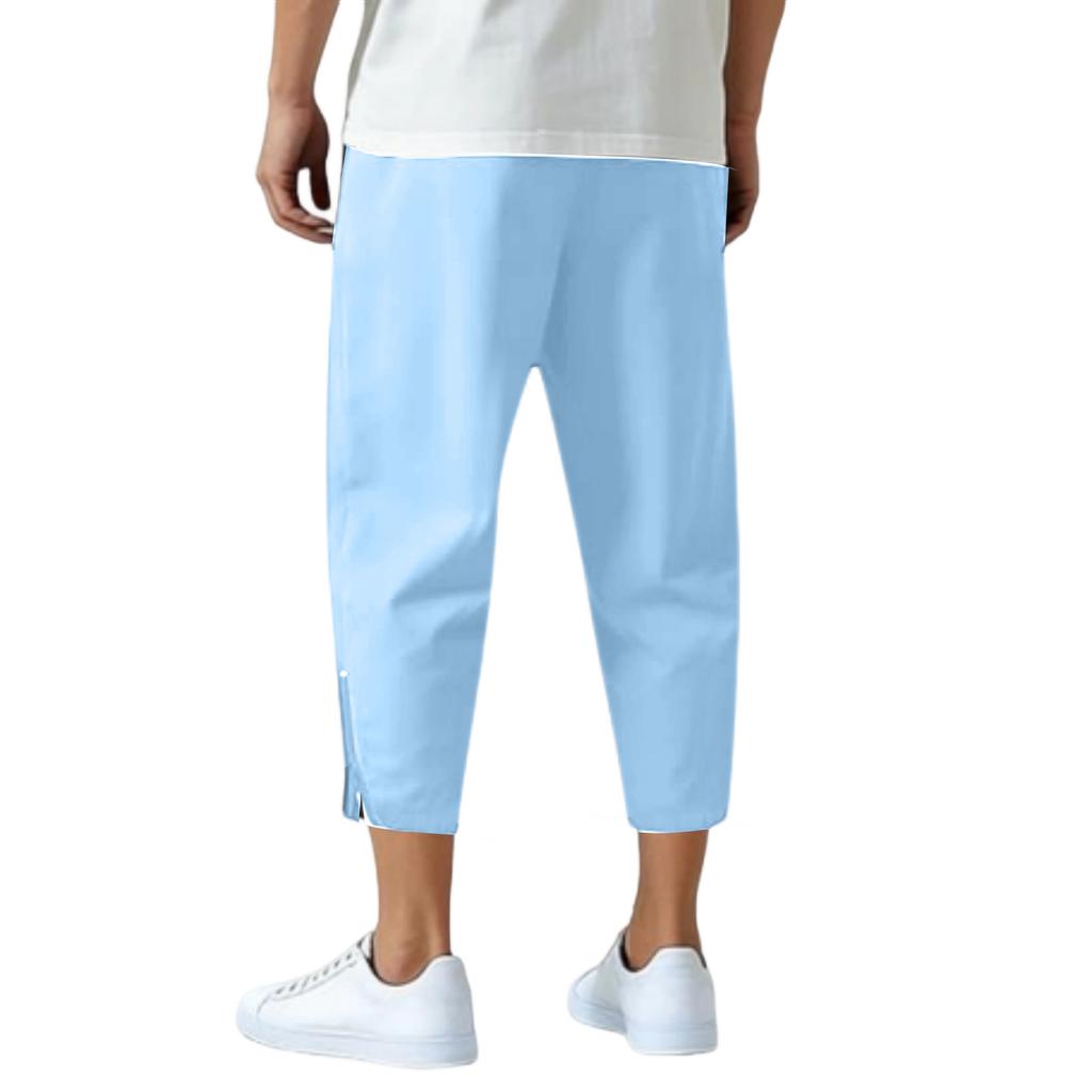Men's Linen Drawstring Cropped Pants, Casual Athletic Trousers
