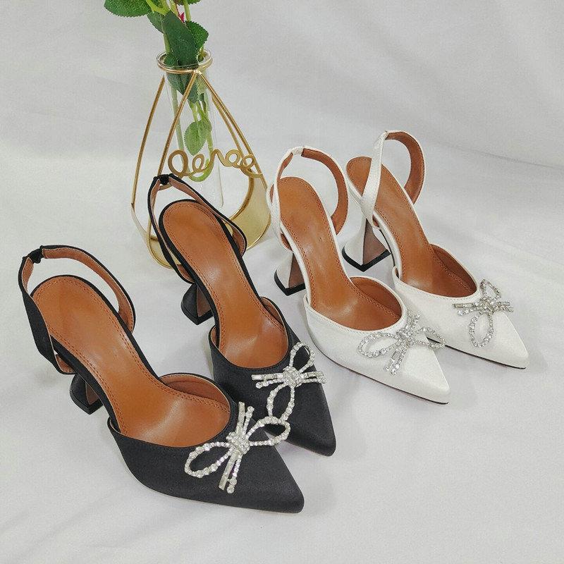 2025 Satin High Heels Women'S Bow Sexy Rhinestone Pointe Women'S Shoe Wine Glass Everything Stylish