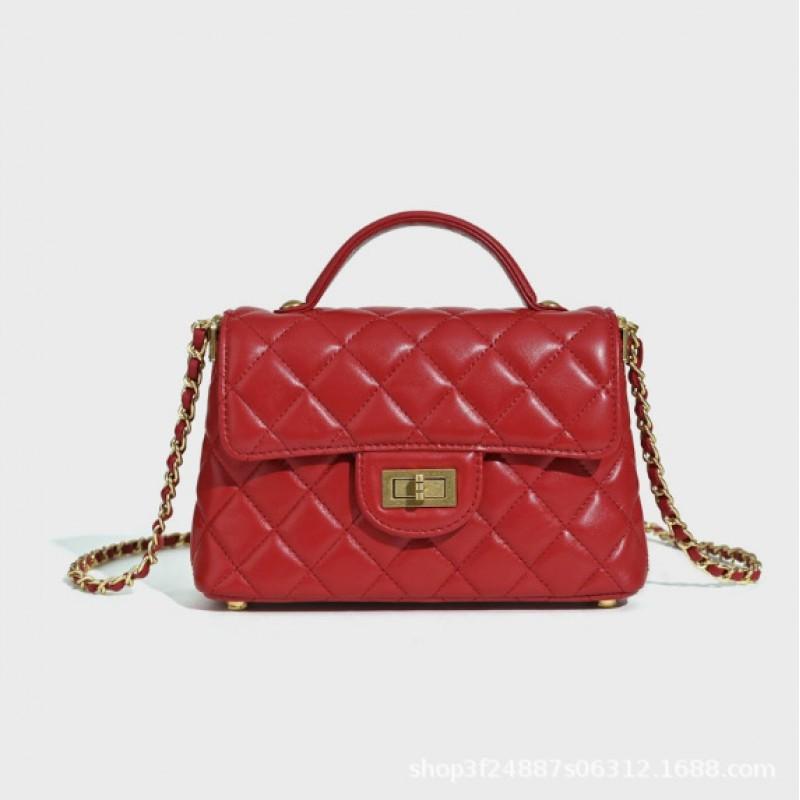 

2026 New All-matching Women s Cross-body Square Bag First-layer Sheepskin Single-shoulder Diamond-style Style Chain 20x6x12.5cm