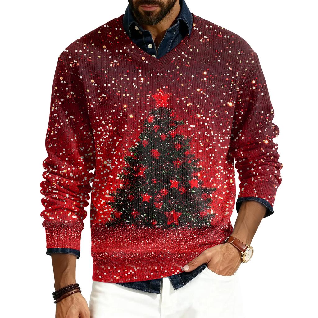 Herren V-Ausschnitt Langarm Rippstrick Pullover