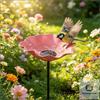 Outdoor Garden Bird Feeder Metal Ground Stake Decorative Flower Shaped Birdbath for Yard Patio Park Lawn