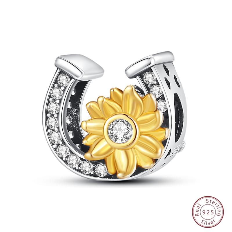 Copper Beaded Pendant Shiny Zirconia Sunflower Flower Original 3Mm Bracelet Women Fine Jewelry