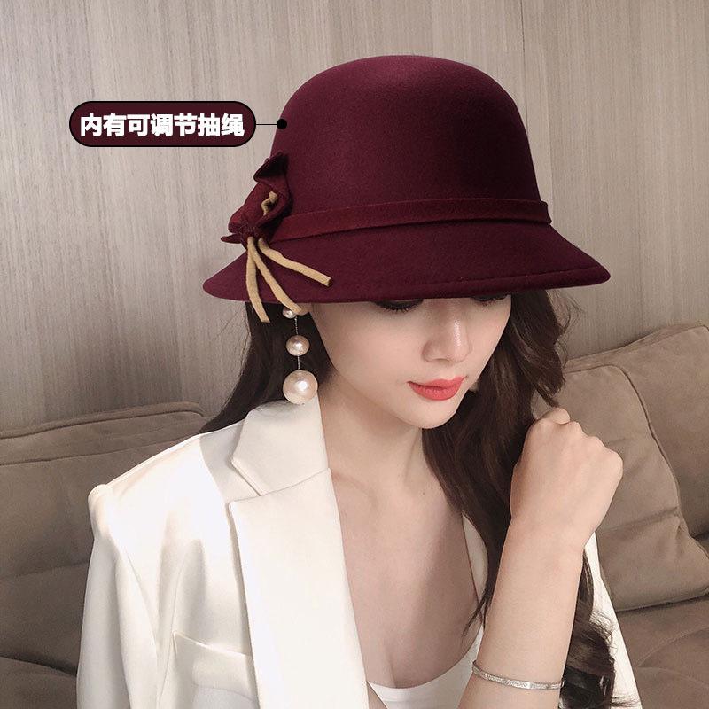 Autumn and winter hat women's British dome wool top hat women's new retro versatile bucket hat basin hat tide