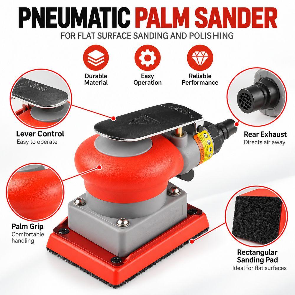 Palm Grip Air Finishing Sander Pneumatic Polisher for Flat Surface Sanding and Polishing