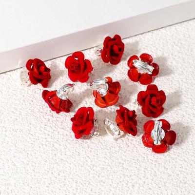 10pcs Fashion Korean Rose Hair Clip Red Mini Hair Claw Resin Hair Buckle Valentine's Day
