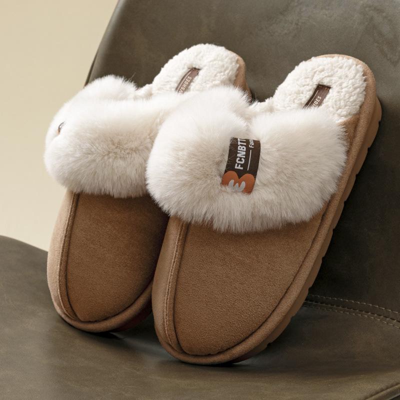 Suede Cotton Slippers Autumn and Winter 2025 New Warm Plush Indoor Home Thick Bottom Outer Wear Fluff Mop