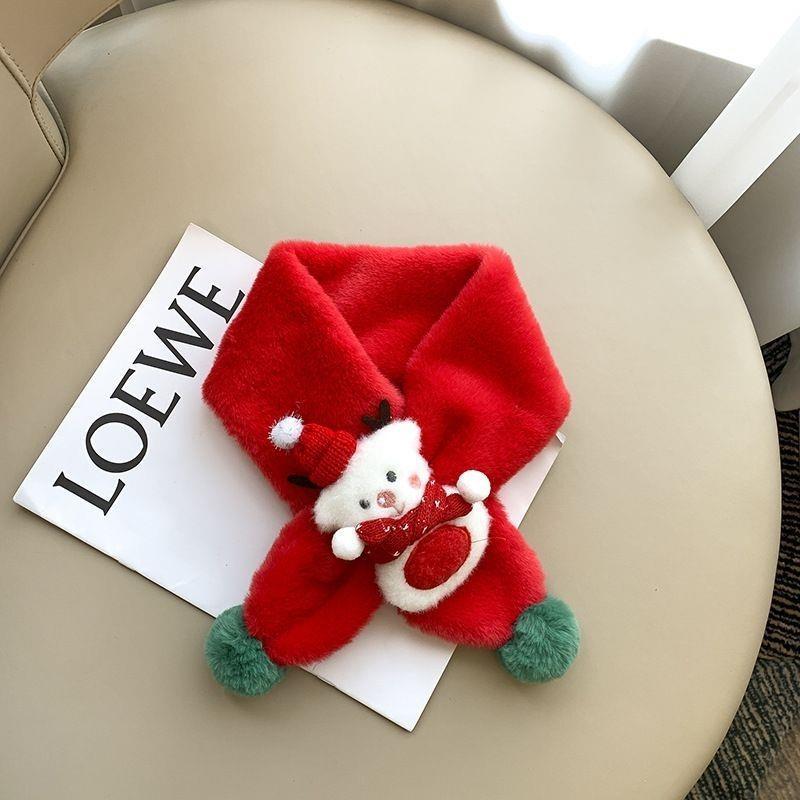 Warm Christmas Reindeer Pompon Fleece Scarf for Kids