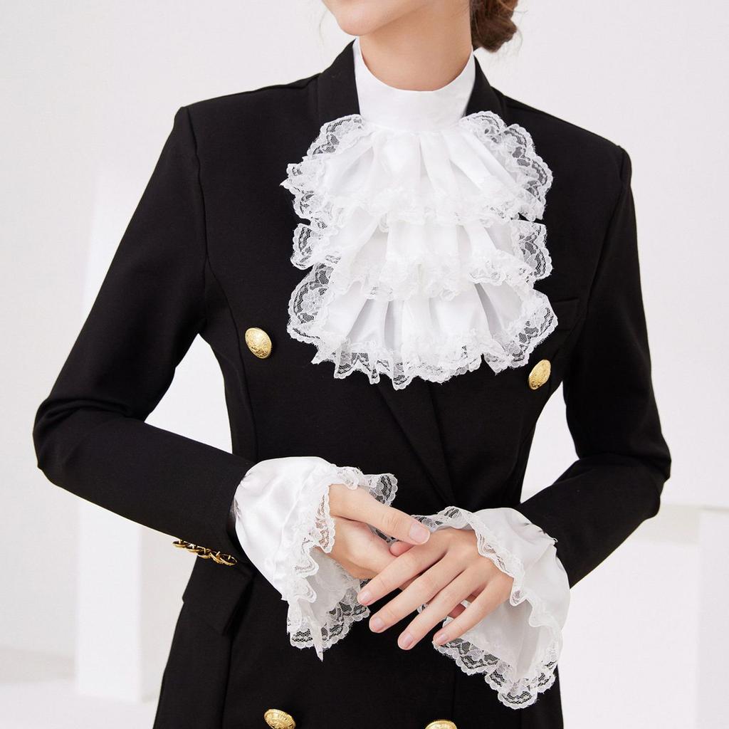 Multiuse Lace Jabot Collar Vintage Victorian Costume Collar Cosplay Accessory Decorative Neck Collar for Stage Perfomers