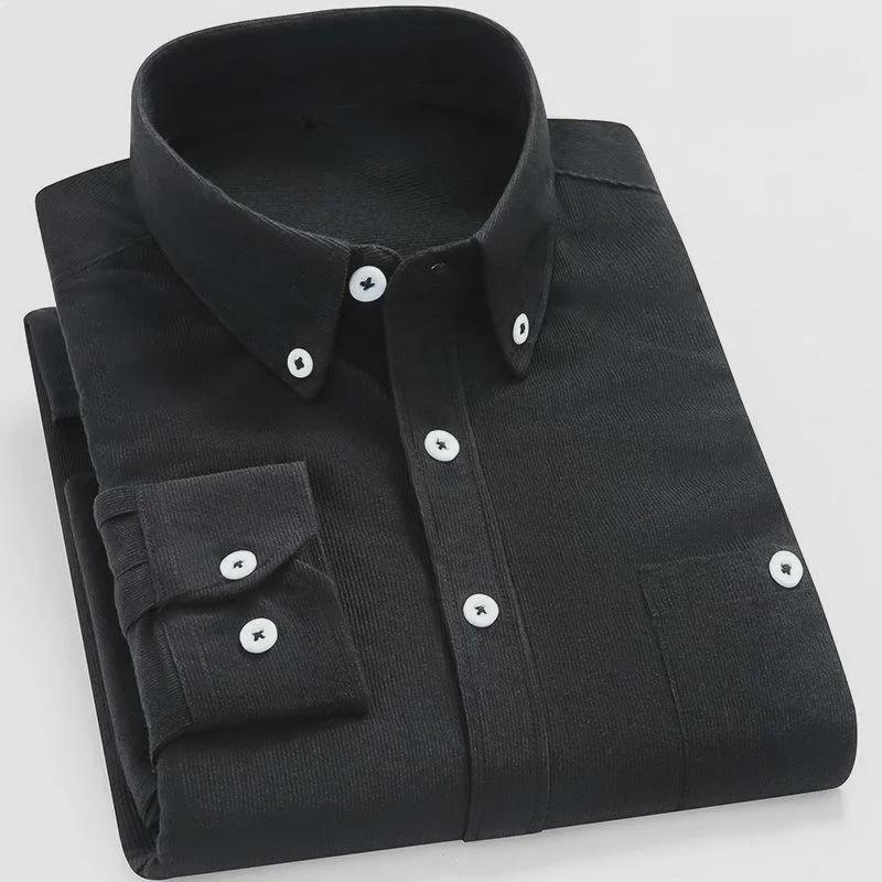 Pánská manšestrová košile s dlouhým rukávem - Ležérní svislé pruhy pro středního věku a starší