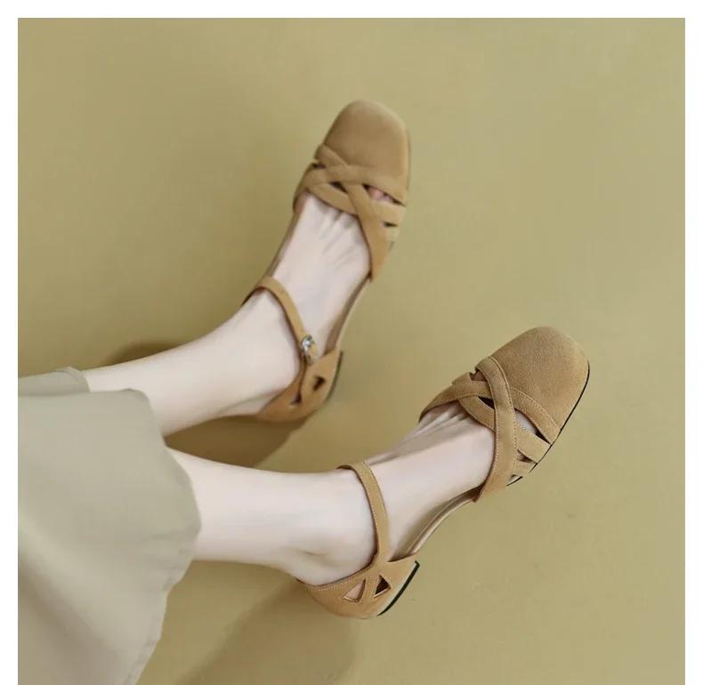 Fashion Womens Shoes 2024 Round Toe Breathable Female Sandal Med Clear Heels Luxury Comfort Girls Beige Medium Summer Block Low
