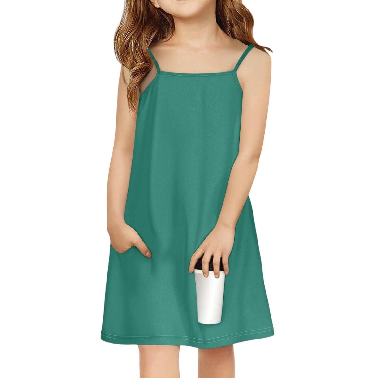 Children s Sleeveless Square Neck Summer A-Line Casual Holiday Suspender Dress 130