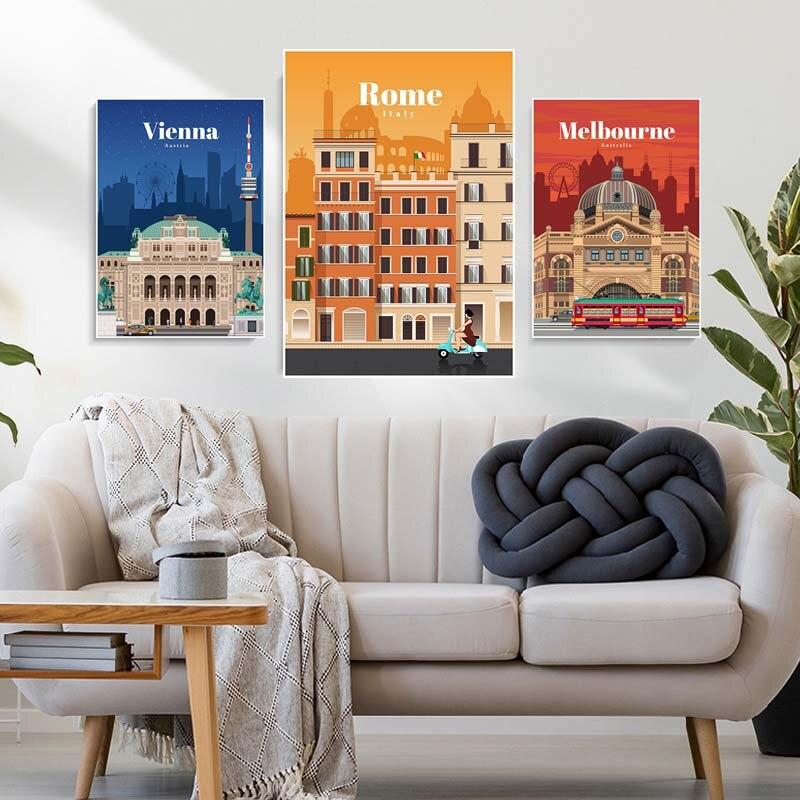 World Travel Minimalist  Posters New York London Paris City Poster White Paper Print Wall Art Decoration Picture Home Cafe Decor