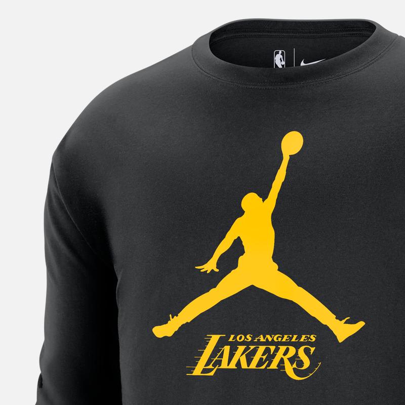 Jordan NBA Los Angeles Lakers Big Logo Print Casual Long Sleeve T-Shirt Men Tops Black FN1269-010