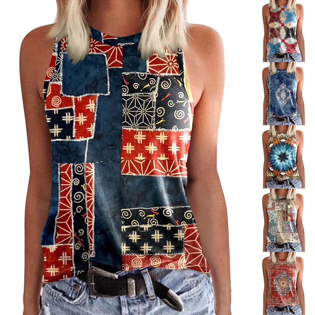 Women's Top Colorful Print Block  Top Stylish  Tank
