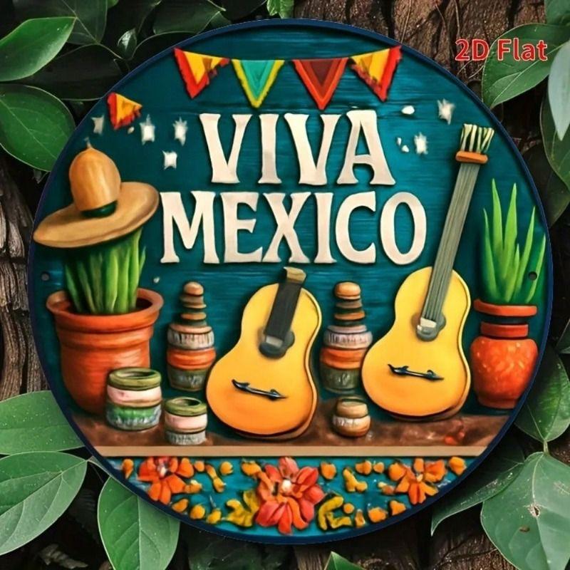 

Metal Wall Art VIVA MEXICO Retro Guitar Sombrero Bar Decor