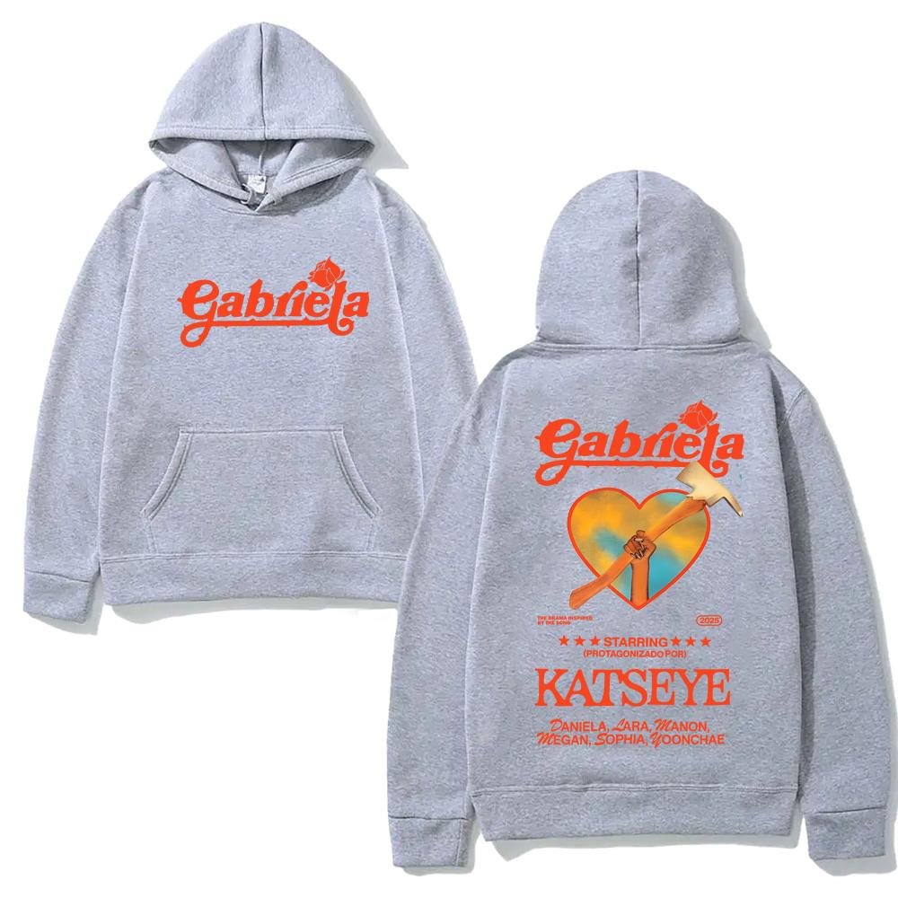 

Katseye Gabriela 2025NEW Толстовка с капюшоном на осень-зиму, эстетичная, с капюшоном, повседневная флисовая одежда, повседневная толстовка M серый