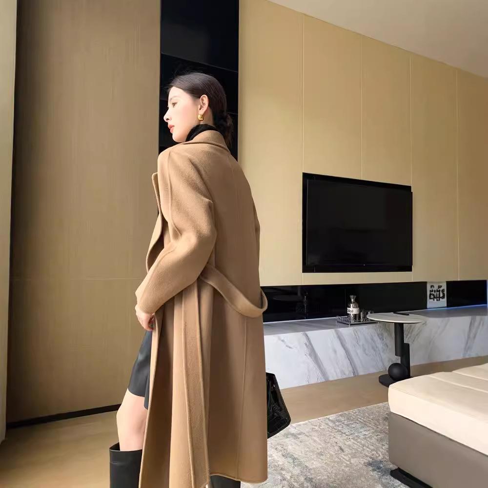 Women's Extra Long Wool Double-Faced Overcoat - Autumn/Winter Fashion with Suit Collar