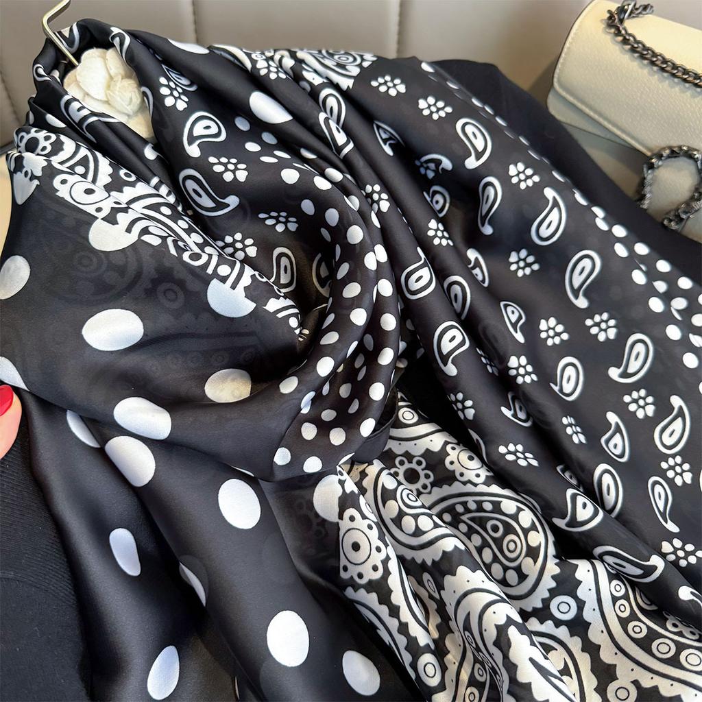 New cashew flower polka dot splicing fashionable imitation silk scarf with sunscreen Korean version scarf beach towel tide