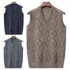 Heren gebreid vest herfst winter V-hals geometrische ruit effen kleur warm winddicht zacht casual mannelijk vest mouwloos top