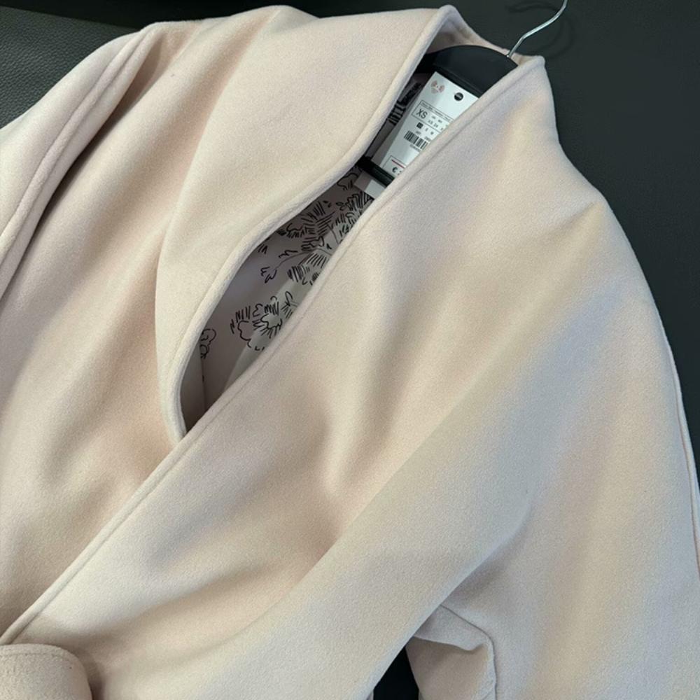 Elegante Damen Einfarbig V-Ausschnitt Bindegürtel Wolljacke 2025 Neue Mode Klassische Langarm Mäntel Herbst Schick Weibliche Streetwear