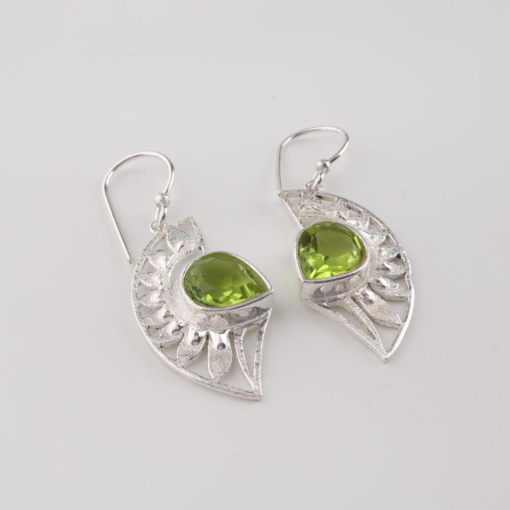 Natural Peridot Gemstone 925 Sterling Silver Jewelry Drop/Dangle Earring 1.5" Valentine's Day Gift CE-26-3