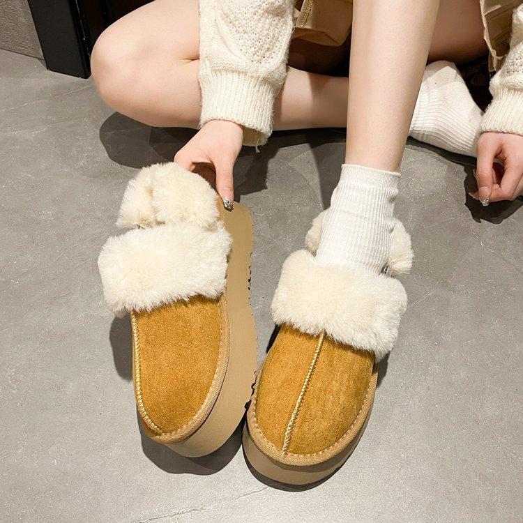 Large Size Thick-soled Snow Boots for Women's 2025 New Velvet Bag Head Cotton Mop Fashion Half Tray Two Wear Rear Strap Fluffy Shoes