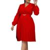 Elegantes V-Ausschnitt Plissee Übergröße Einfarbiges Kleid - Europäischer & Amerikanischer Stil