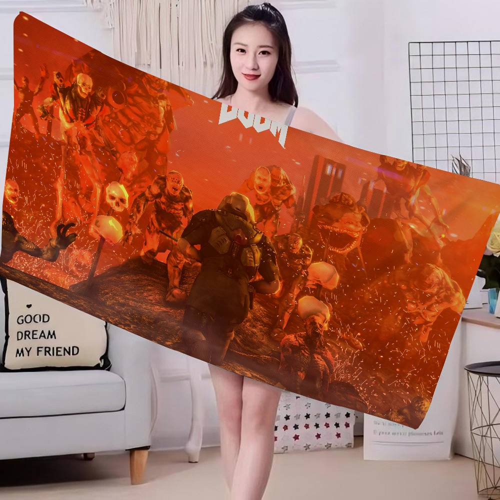 Shooting Game D-Doom Microfiber Blanket Quick Drying Beach Towels Oversized Printing Super Absorbent Pool Towel Blanket