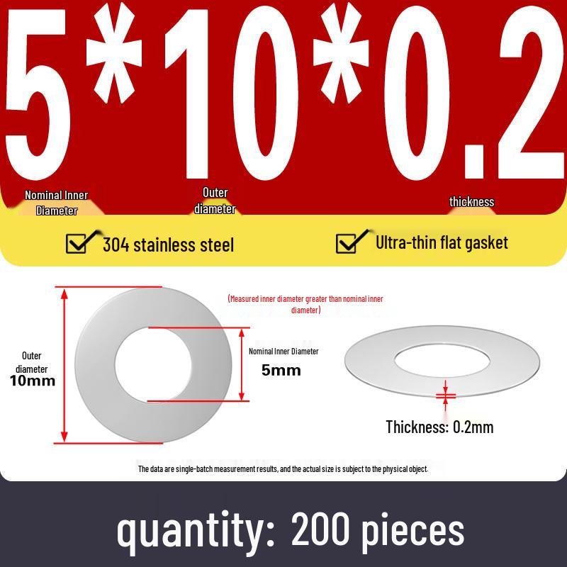 Plochá podložka z nerezové oceli 304 pro nastavení vůle hřídele (0,1/0,2/0,3 mm)