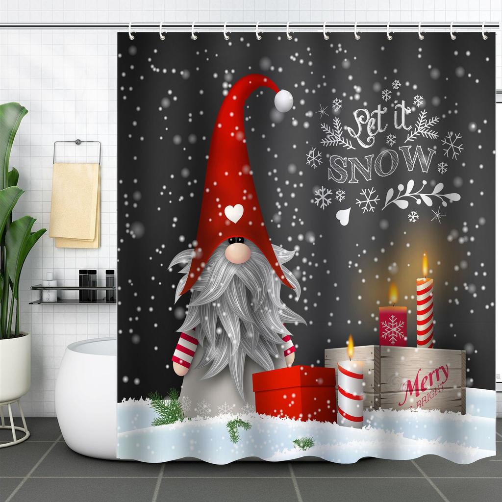 Best-Selling Christmas Digital Print Shower Curtain Waterproof, Includes Plastic C-Shaped Hooks