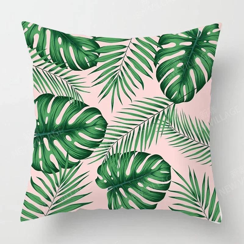 Nordic Fall Home Decor Autumn Throw Pillow Case Sofa Cushion Cover Modern Leaf Plant Green