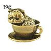 Handcrafted Metal Cat Figurines Miniature Teacup Statue, Cute Brass Dog Figurine, Handmade Alloy Animal Decor Collectable for DIY Craft, Tabletop