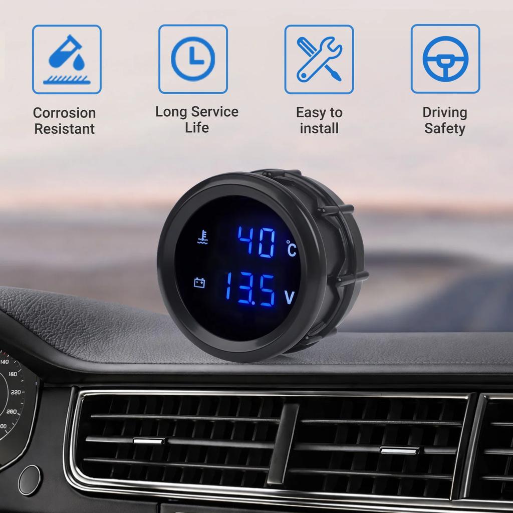 52mm Car Digital Turbo Boost Gauge Oil Pressure Gauge LED Double Display Water Temperature Voltage Gauge Fit for 12v/24v Cars