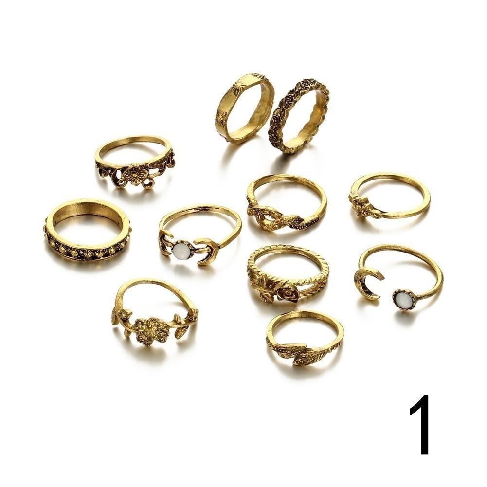 Retro 11Pcs Set Silver Gold Boho Fashion Arrow Moon Midi Finger Knuckle Rings Jewelry