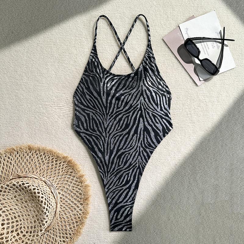 Zebra Printed Tankini Bikini Suit Women's Sexy One-Piece Thong Swimsuit Summer Backless Tight Beach Bikini Sets Female
