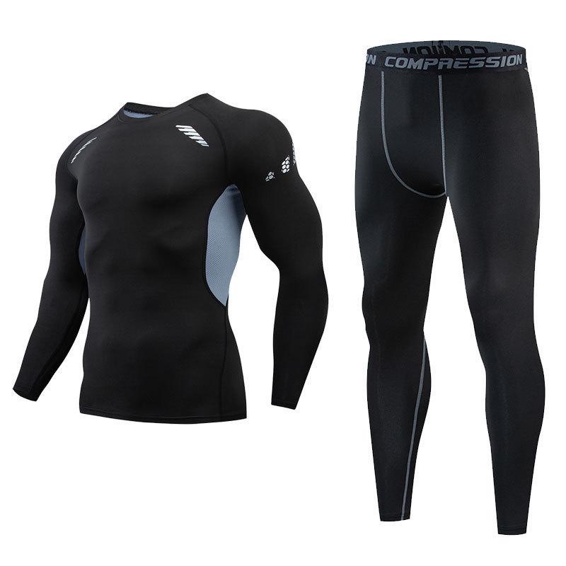 Men's Fleece-Lined Breathable Fitness Set: Warm Base Layer Tights & Long Sleeve Shirt for Running/Basketball