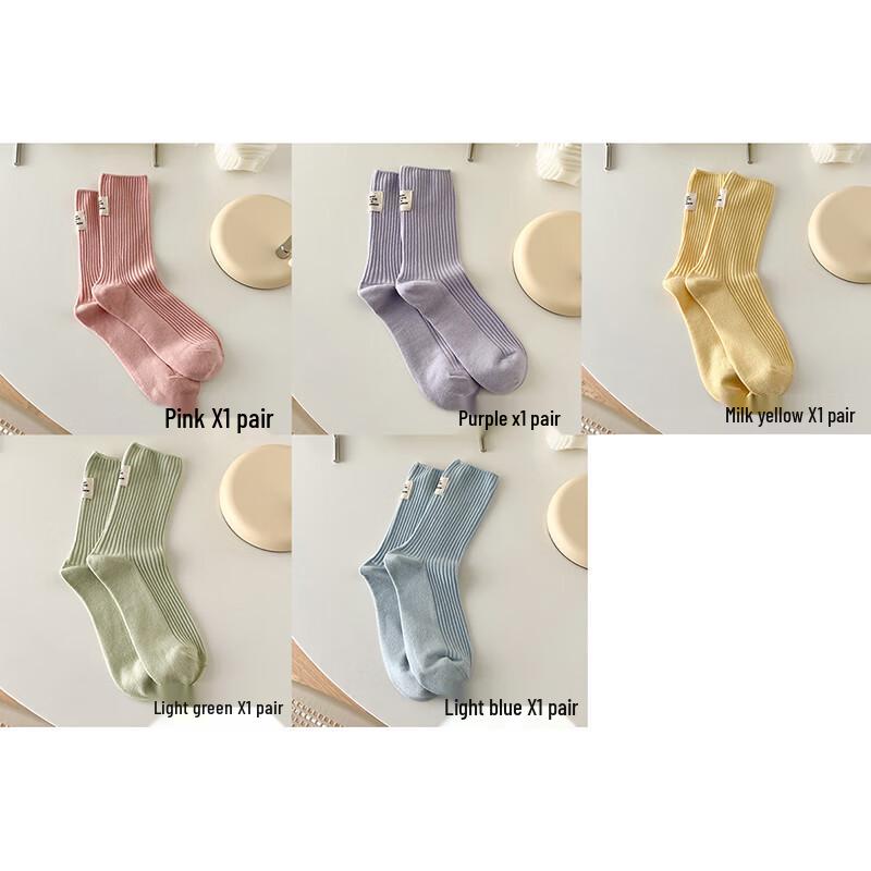 LCsanyp Women s Solid Color Crew Socks 5-Pack M