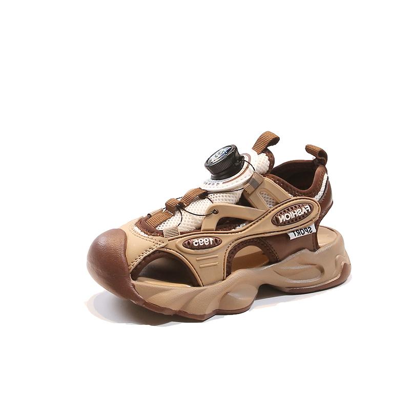 

kids Sports Sandals New Boys Casual Mesh Beach Shoes with Rotating Button Children s Fashion Versatile Shoes for Summer 27 хаки