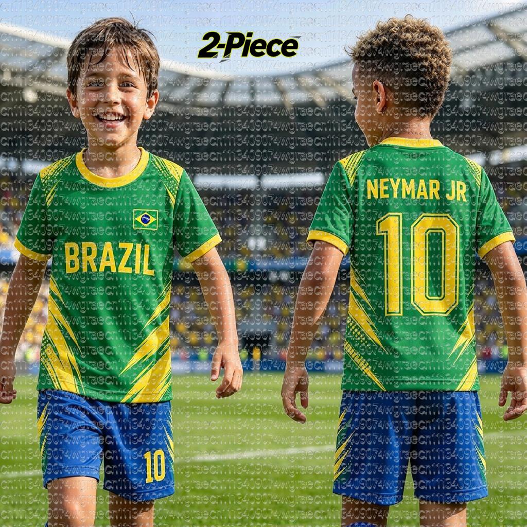 2026 Special NO.10 Neymar Fan Football Jersey Tee Shorts Set Kids Brazil Fans Shirt and Shorts,Single Top Available,2 Piece Set