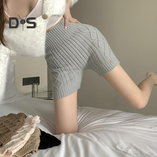 Dámské zimní spodní šortky pletené s vysokým pasem elastické jednobarevné hřejivé proti odhalení základní šortky pro každodenní nošení domů a další