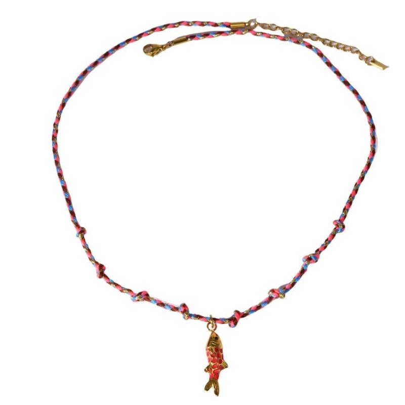 

Everyday Wear Fish Charm Necklace Handwoven Colorful Rope Chain Adjustable Rope Jewelry Stainless Steel Pendant Necklace красный