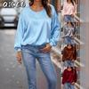 Women's Fashion Casual Solid Color Print Long Sleeve O-Neck Blouses & Shirts